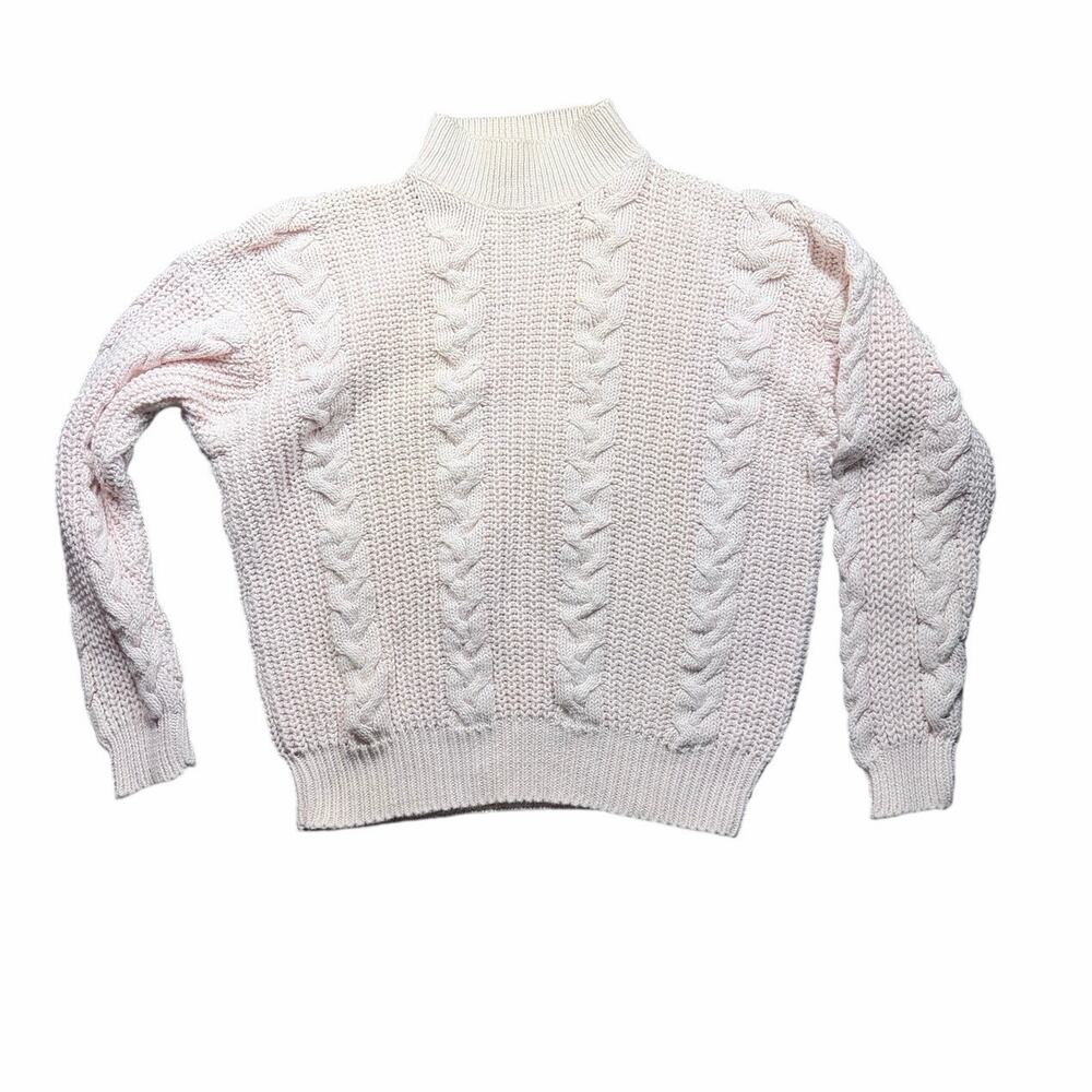 Vintage casual corner baby pink cable knit cotton ramie sweater small preppy